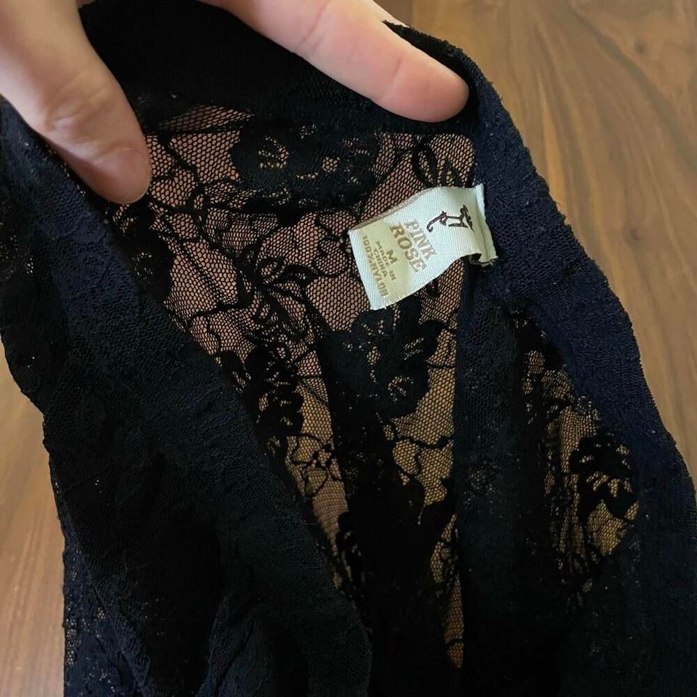 Lace Sheer Leggings Tights Women's Small Black Floral Y2K